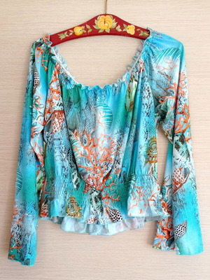 Apart off-shoulder blouse used, xl, colorful summer print
