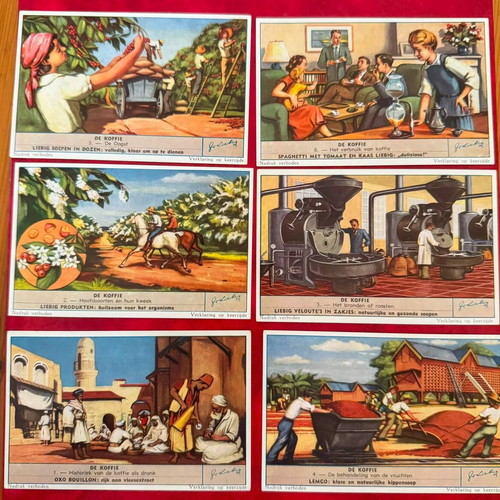 Liebig Complete Set of 6 Coffee Chromolithograph Cards 1954 New