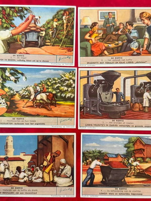 Liebig Complete Set of 6 Coffee Chromolithograph Cards 1954 New