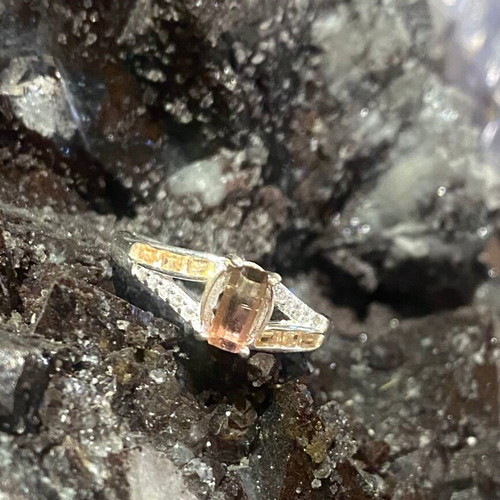 Handmade silver ring with natural watermelon tourmaline and moissanite, new