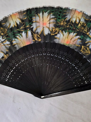 Japanese fan new, bamboo and silk paper, black multicolor