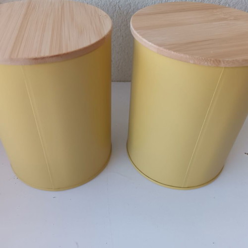 Vicko metal kitchen containers set of 2 with wooden lids, sugar and coffee