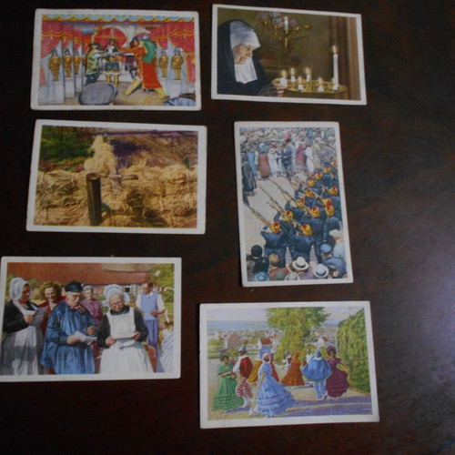 Belgian chocolate folkloric, historical, prewar and color postcards used, pack of 30
