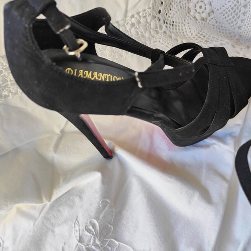 Diamantique black suede pumps used, size 37, 12 cm heel