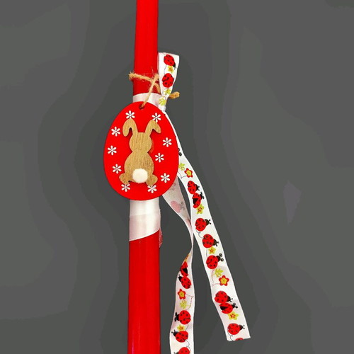 Easter candle with egg and bunny, new, 25cm with ladybug ribbon