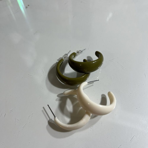 Hoop earrings set of 2 pairs like new, beige and green