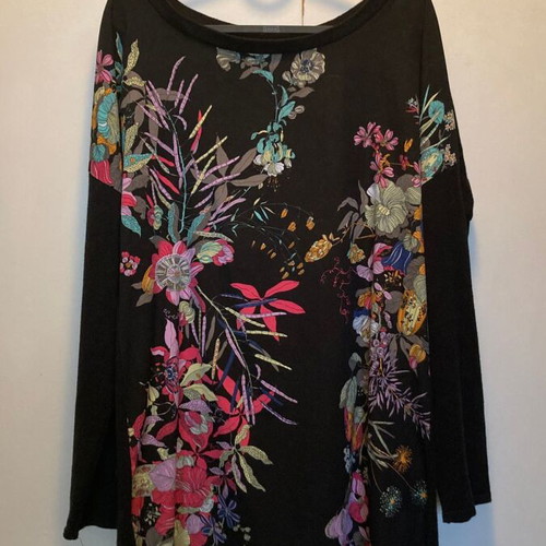 Floral long dress blouse, black, size M
