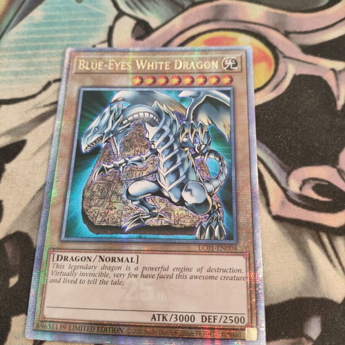 Blue-Eyes White Dragon Yu-Gi-Oh card Quarter Century Secret Rare LC01