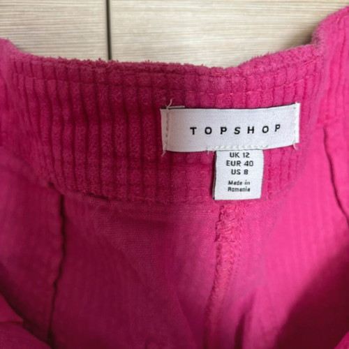 Topshop bright pink cord peg trouser size L, like new
