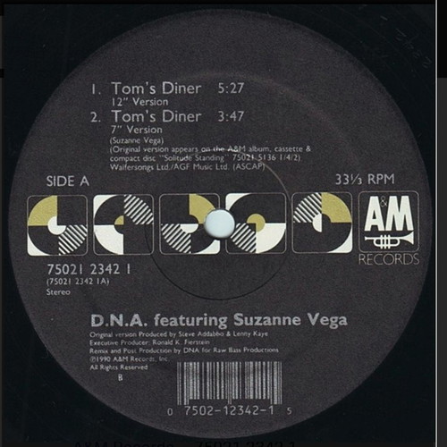 DNA Featuring Suzanne Vega Tom's Diner vinyl like new