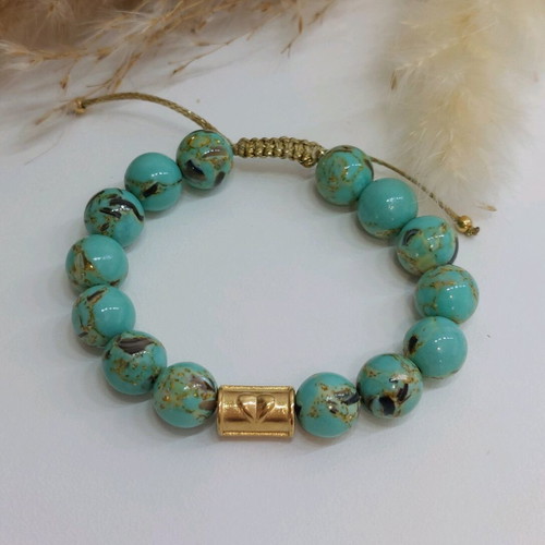 Bracelet with nephrite semi-precious stones and steel new