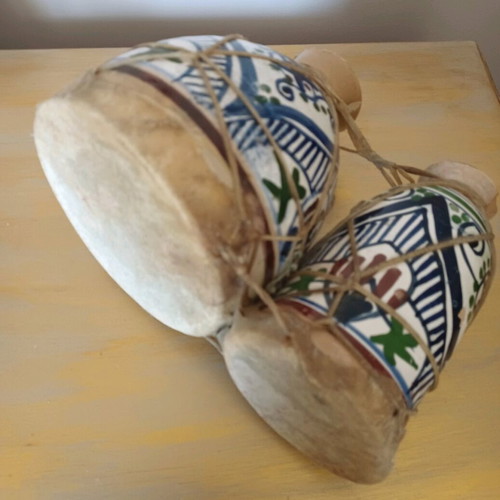 Musical instrument handmade from Morocco, ceramic with leather, like new