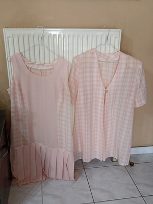 Vintage women's pink white checkered suit set