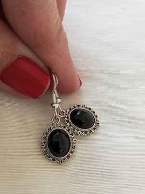 Gothic Victorian οβάλ σκουλαρίκια με μαύρο ασημί σχέδιο καινούργιο