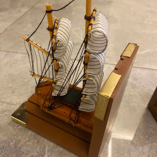 Wooden bookends set of 2 with nautical sailboat design like new