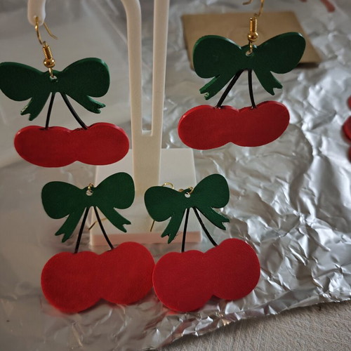 Cherry earrings 3D printed and hand painted made to order