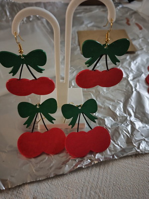 Cherry earrings 3D printed and hand painted made to order
