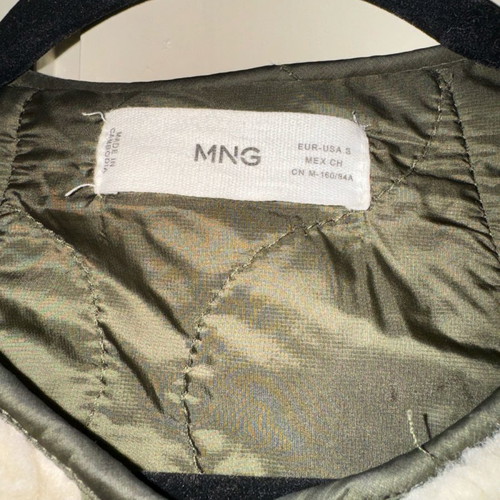 Mango bomber jacket used, sheep texture beige with khaki, oversized