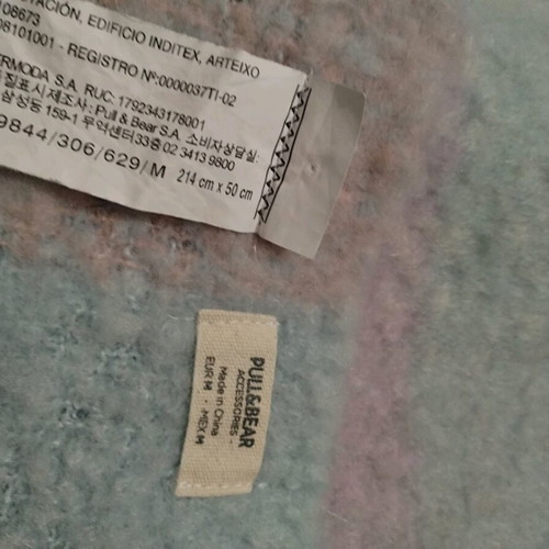Fluffy scarf like new, blue and pink with fringes