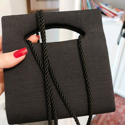 Shoulder bag used black handmade with rose detail