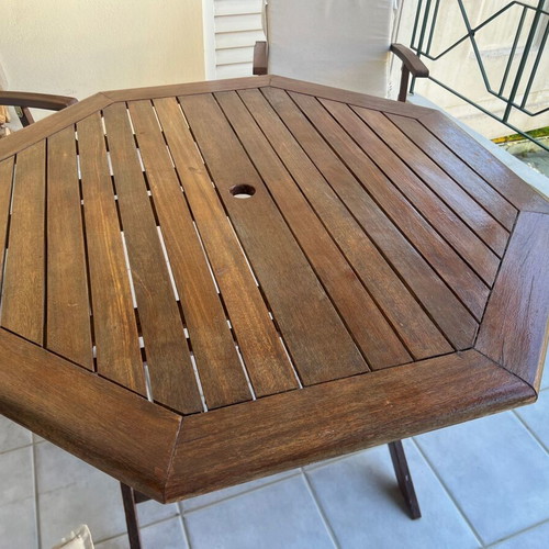 Wooden hexagonal veranda table used, large