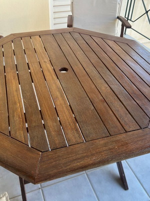 Wooden hexagonal veranda table used, large