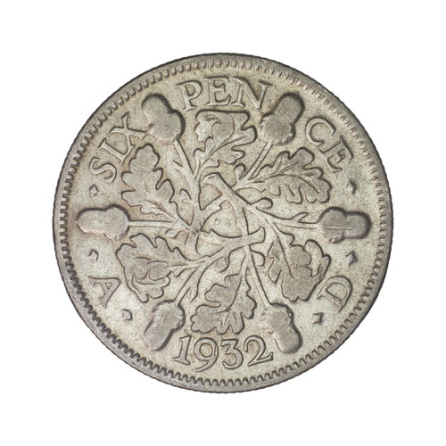 6 Pence coin 1932 used, United Kingdom silver