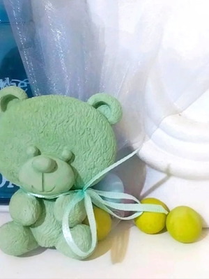 Handmade bomboniera with ceramic teddy bear magnet new, in veraman color