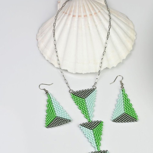 Alga necklace and earrings set custom made, blue and green
