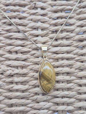 Tiger's Eye Crystal Brass Necklace new