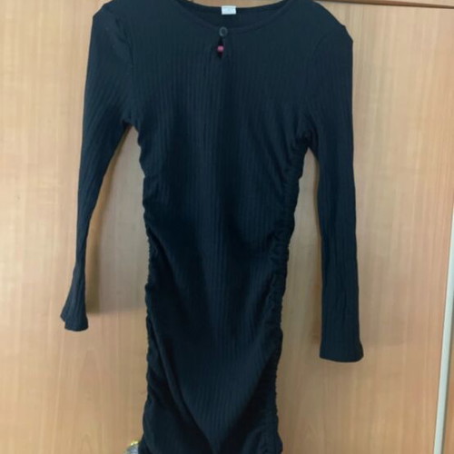 Shein black long-sleeve dress like new with side ruching and decorative button
