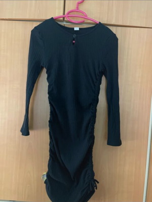 Shein black long-sleeve dress like new with side ruching and decorative button