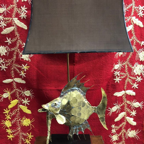Bronze lamp used by artist Daniel d'haeseleer, 1970s fish sculpture