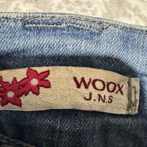 Jeans like new blue color with bows, size S/M