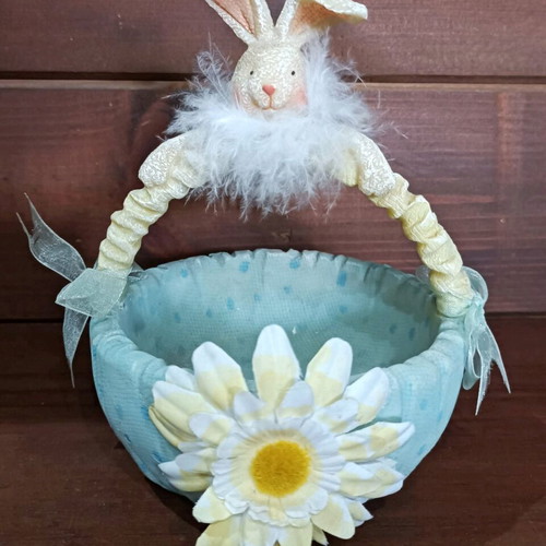 Vintage porcelain Easter basket like new, blue with bunny
