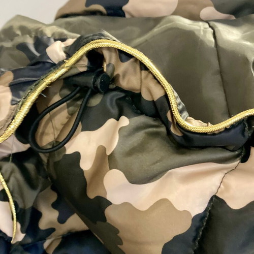 Yess Miss women's short puffer jacket with hood like new, beige and green