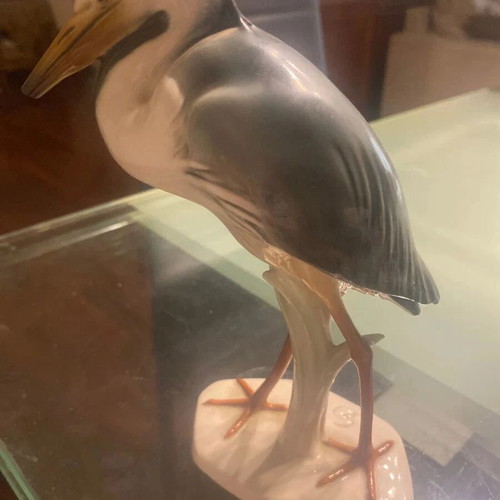 Hollohaza porcelain heron figure used with broken beak
