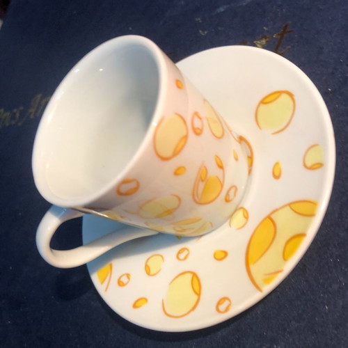 Porcelain cup set 12 pcs vintage 1980 with yellow designs unused