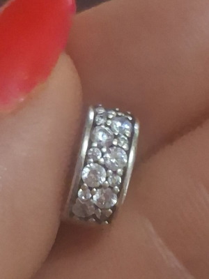 Pandora charm clip pave decorated with zircon stones like new, silver