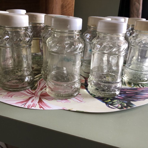 Glass spice jars used, set of 14 pieces