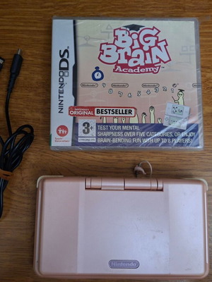 Nintendo DS Fat Rose Gold with Charger and Big Brain Academy game used
