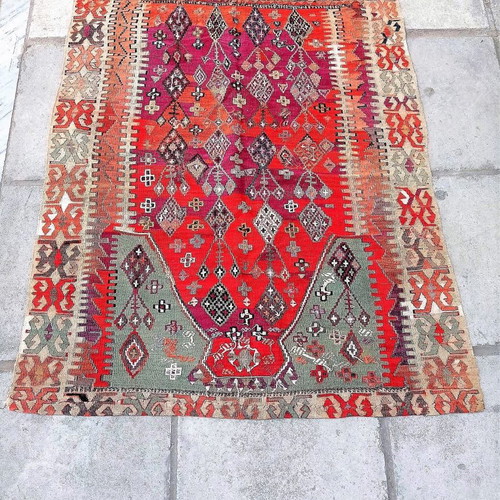 Handmade loom kilim used with beautiful patterns and vivid colors