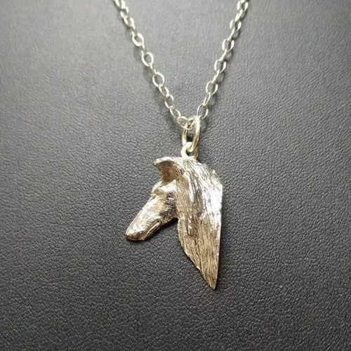 Lassie dog head silver 925 pendant necklace with chain new