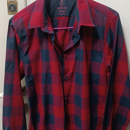 Smog Slim Fit Men's Shirt M Red and Blue Checkered New