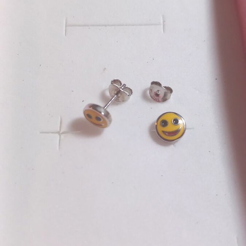 Silver 925° earrings with enamel, new, yellow smiley