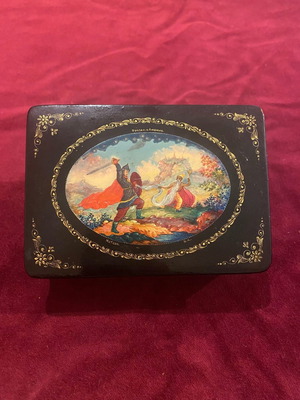 Russian lacquer box with handmade painting "Ruslan and Ludmila"