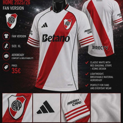 River Plate Home 2025/26 Fan Version Jersey Size XL