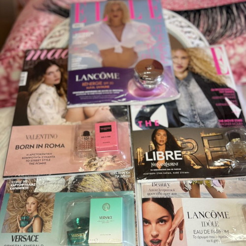 Beauty Bundle with ELLE and Madame Figaro magazines and luxury perfume samples