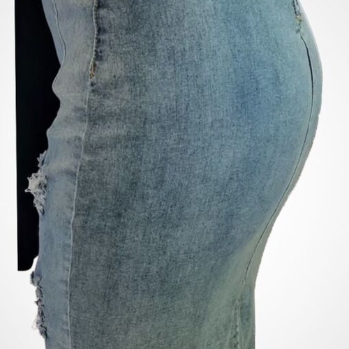 Denim pencil skirt new with modern rips and faded blue color, size S