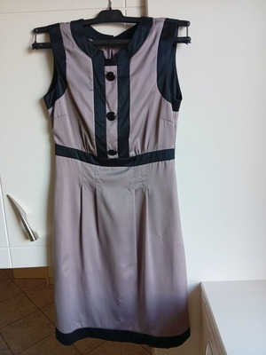H&M satin dress like new, gray and beige, decorative black buttons